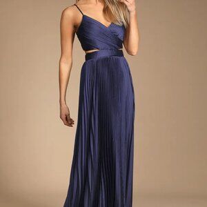 LULUS Got The Glam Navy Blue Pleated Cutout Maxi Dress**NWOT**